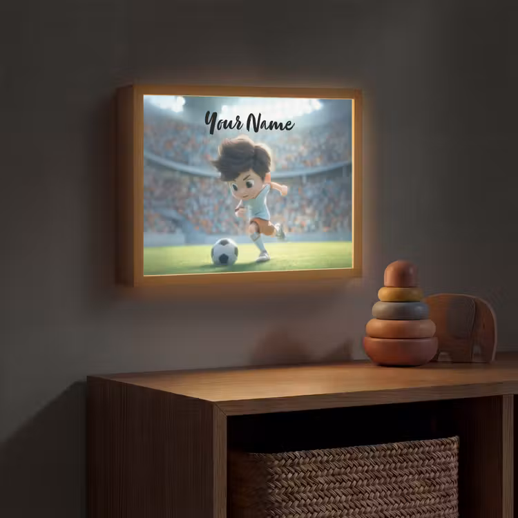 Jongen - Voetbal - Stadion - Zonlicht Light Box met batterij (Wandlamp kind) middel -sfeer5_kind