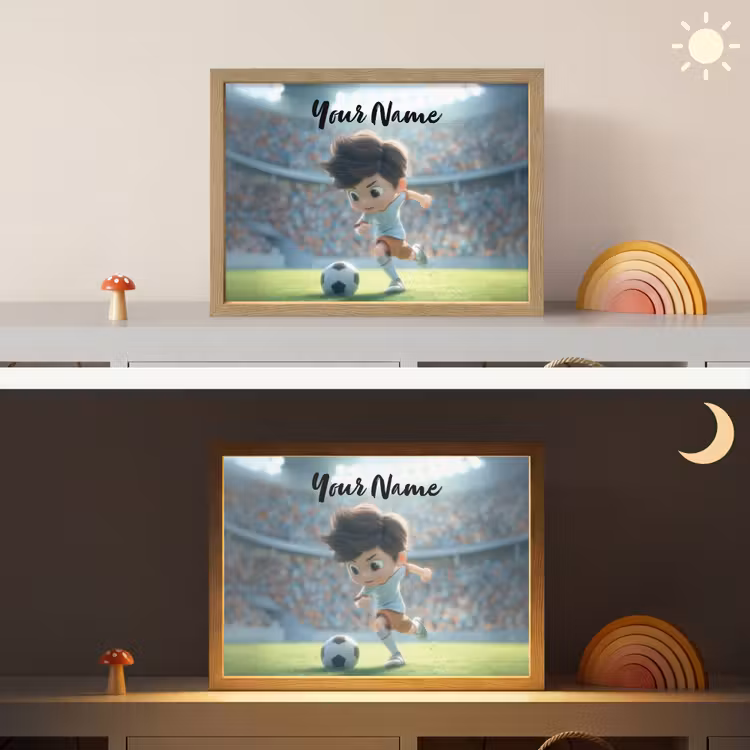 Jongen - Voetbal - Stadion - Zonlicht Light Box met batterij (Wandlamp kind) middel -sfeer3_kind