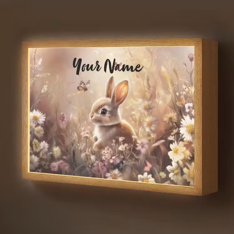 Konijntje - Bruin - Bloemen - Vlinders Light Box met batterij (Wandlamp kind) middel -z3d_website
