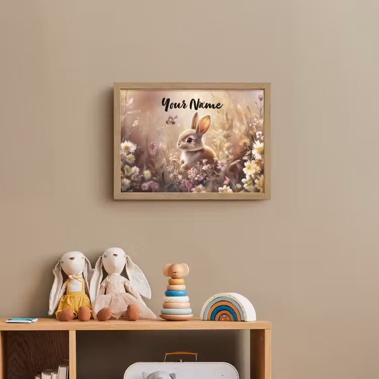 Konijntje - Bruin - Bloemen - Vlinders Light Box met batterij (Wandlamp kind) middel -sfeer2_kind