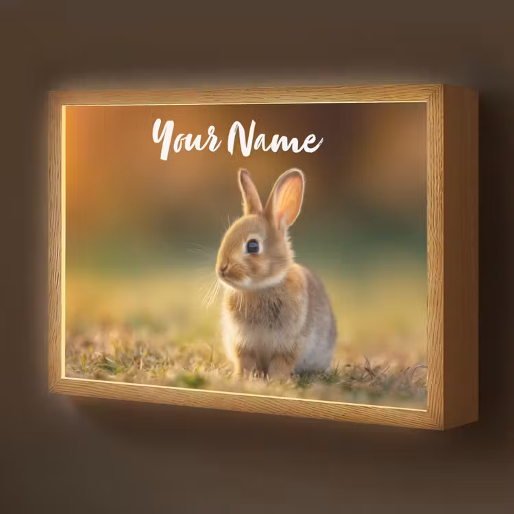 Konijntje - Bruin - Gras Light Box met batterij (Wandlamp kind) middel -z3d_website