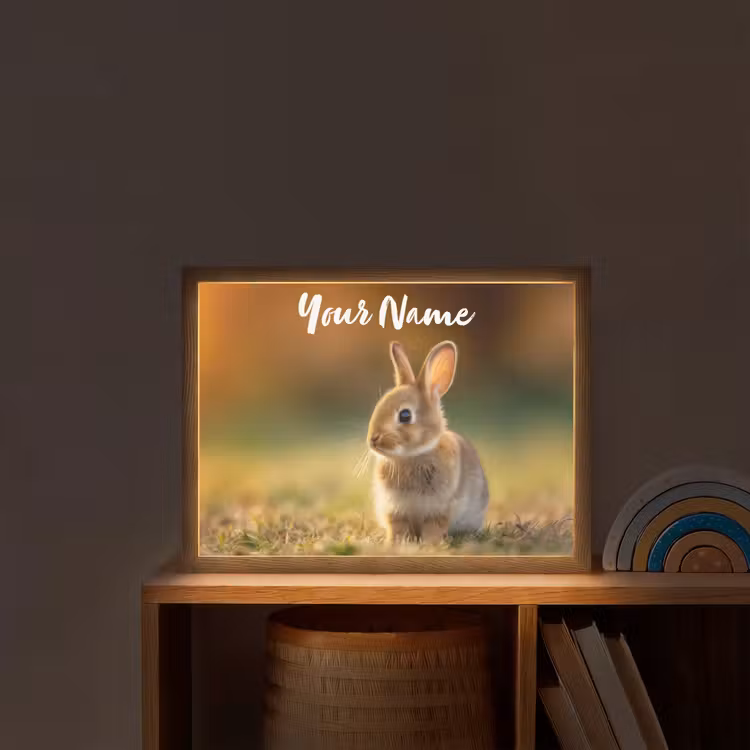 Konijntje - Bruin - Gras Light Box met batterij (Wandlamp kind) middel -sfeer1_kind