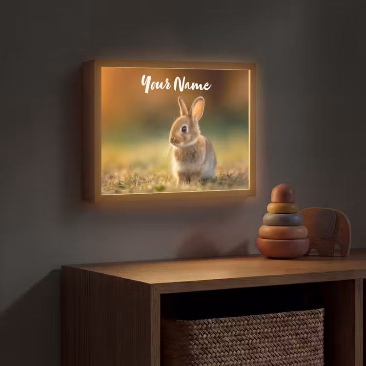 Konijntje - Bruin - Gras Light Box met batterij (Wandlamp kind) middel -sfeer5_kind