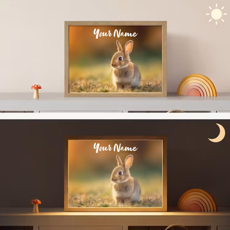 Konijntje - Bruin - Gras Light Box met batterij (Wandlamp kind) middel -sfeer3_kind
