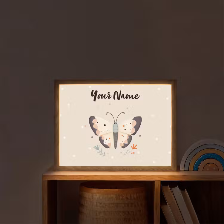 Vlinder - Stippen - Bloemen - Beige Light Box met batterij (Wandlamp kind) middel -sfeer1_kind