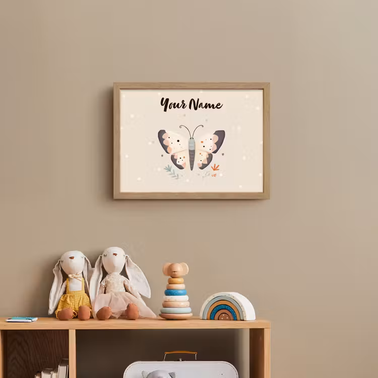 Vlinder - Stippen - Bloemen - Beige Light Box met batterij (Wandlamp kind) middel -sfeer2_kind