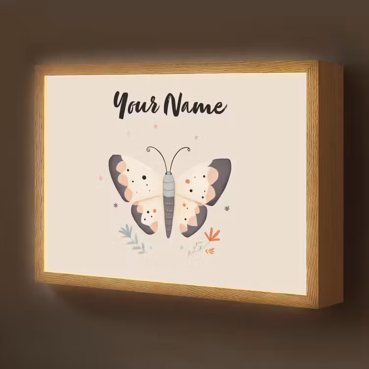 Vlinder - Vleugels - Bloemen - Beige Light Box met batterij (Wandlamp kind) middel -z3d_website