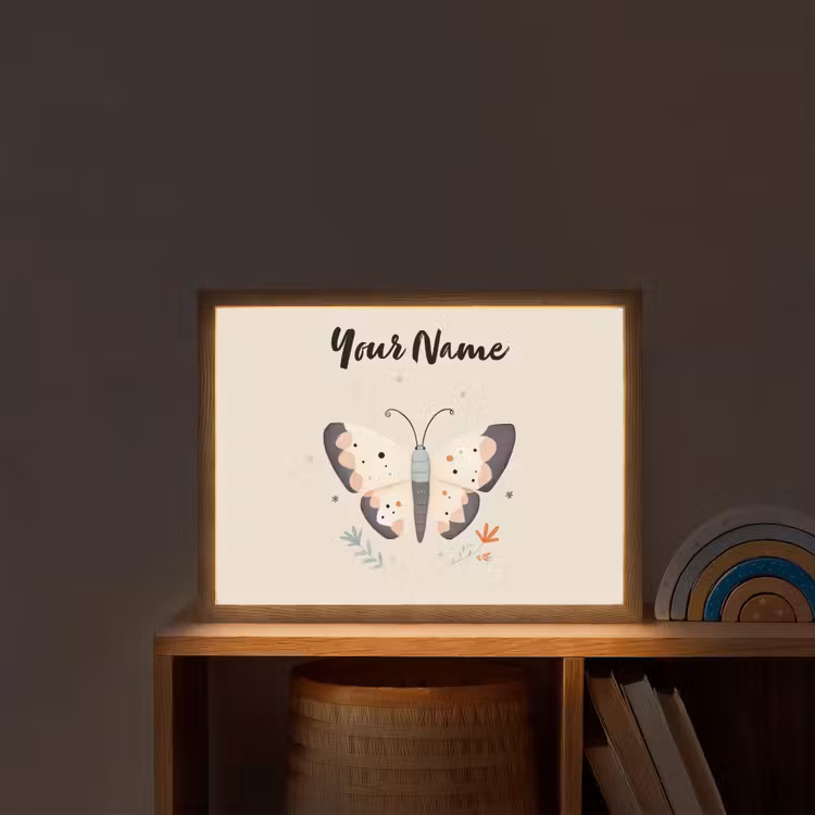 Vlinder - Vleugels - Bloemen - Beige Light Box met batterij (Wandlamp kind) middel -sfeer1_kind