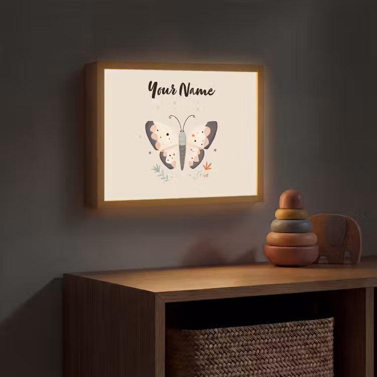 Vlinder - Vleugels - Bloemen - Beige Light Box met batterij (Wandlamp kind) middel -sfeer5_kind