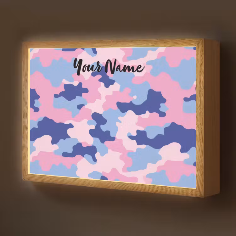 Camouflage - Roze - Blauw Light Box met batterij (Wandlamp kind) middel -z3d_website