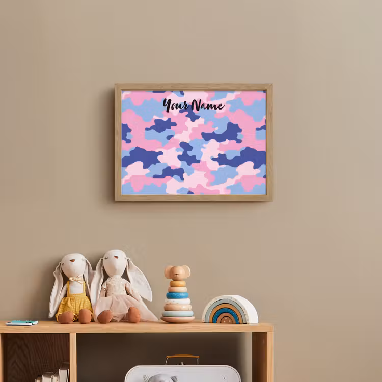Camouflage - Roze - Blauw Light Box met batterij (Wandlamp kind) middel -sfeer2_kind