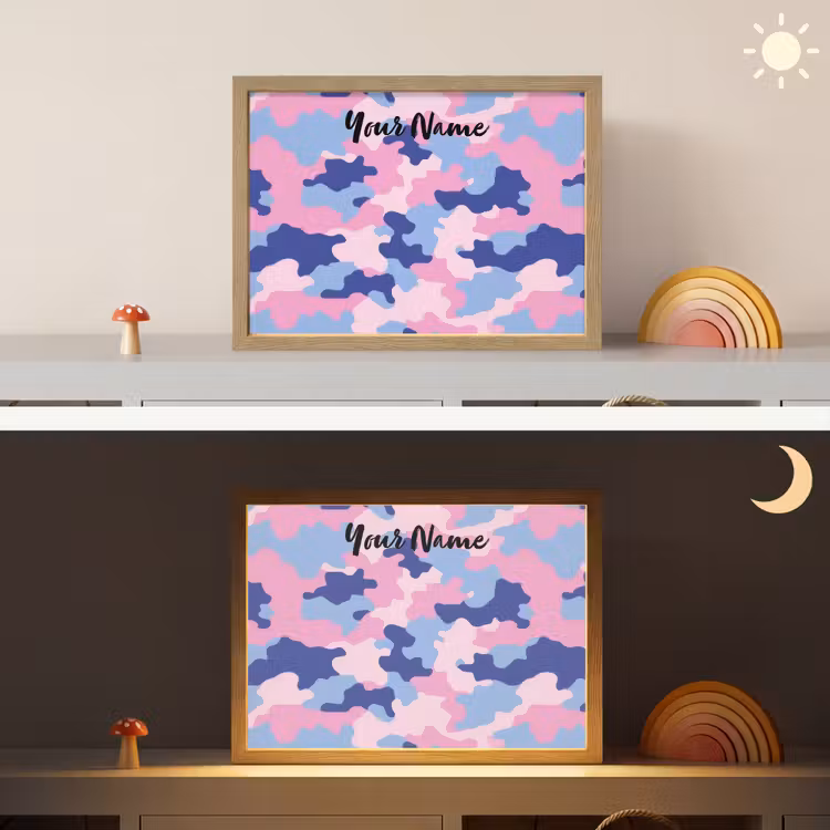 Camouflage - Roze - Blauw Light Box met batterij (Wandlamp kind) middel -sfeer3_kind
