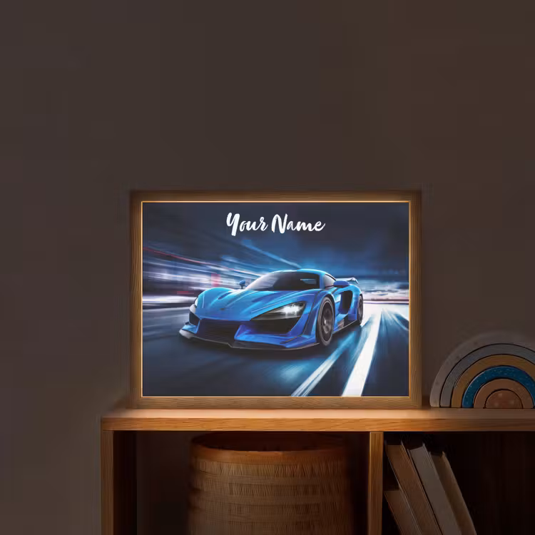 Auto - Blauw - Jongens - Kind Light Box met batterij (Wandlamp kind) middel -sfeer1_kind