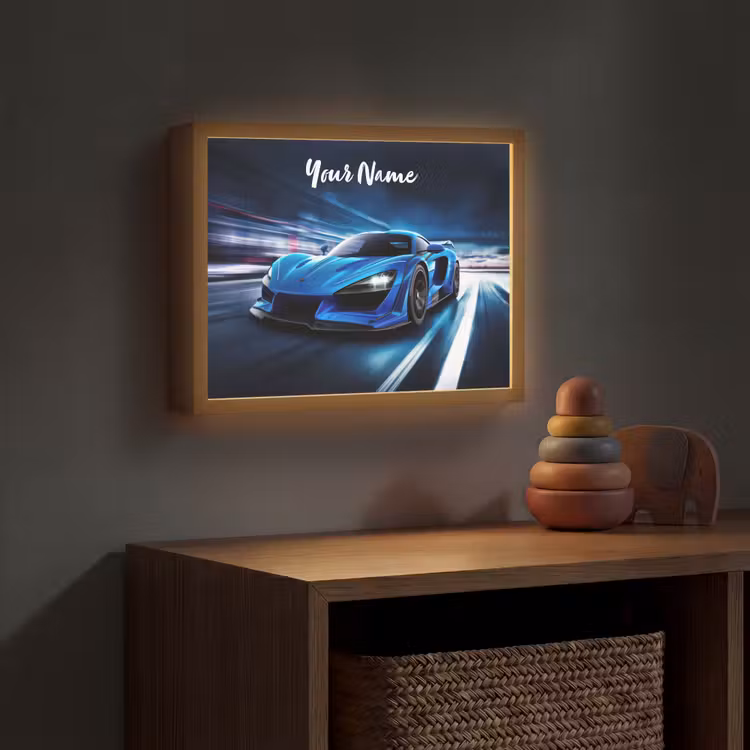 Auto - Blauw - Jongens - Kind Light Box met batterij (Wandlamp kind) middel -sfeer5_kind