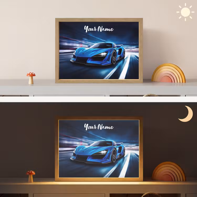 Auto - Blauw - Jongens - Kind Light Box met batterij (Wandlamp kind) middel -sfeer3_kind