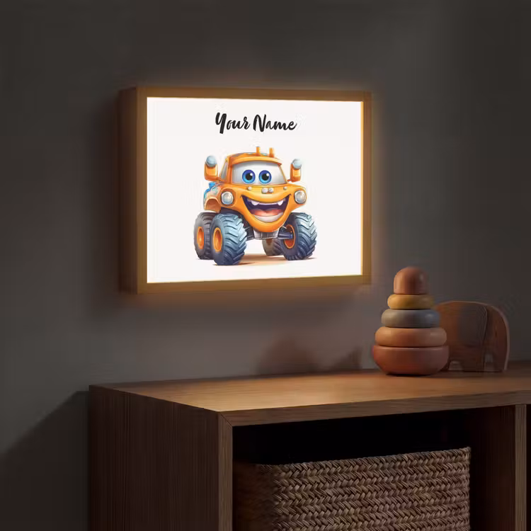 Auto - Oranje - Jongen - Kind Light Box met batterij (Wandlamp kind) middel -sfeer5_kind