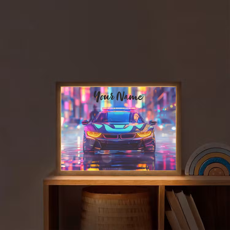 Auto - Politie - Stad - Jongens - Kleurrijk Light Box met batterij (Wandlamp kind) middel -sfeer1_kind
