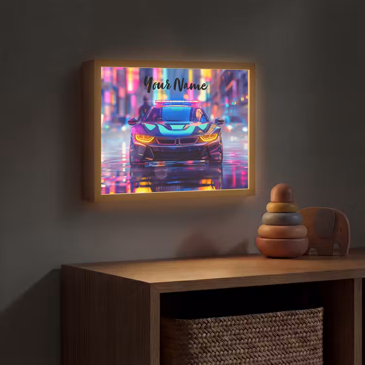Auto - Politie - Stad - Jongens - Kleurrijk Light Box met batterij (Wandlamp kind) middel -sfeer5_kind