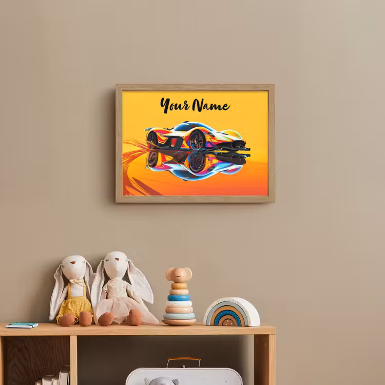 Auto - Race - F1 - Jongens - Geel - Rood Light Box met batterij (Wandlamp kind) middel -sfeer2_kind
