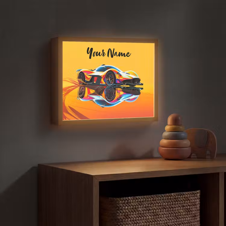 Auto - Race - F1 - Jongens - Geel - Rood Light Box met batterij (Wandlamp kind) middel -sfeer5_kind