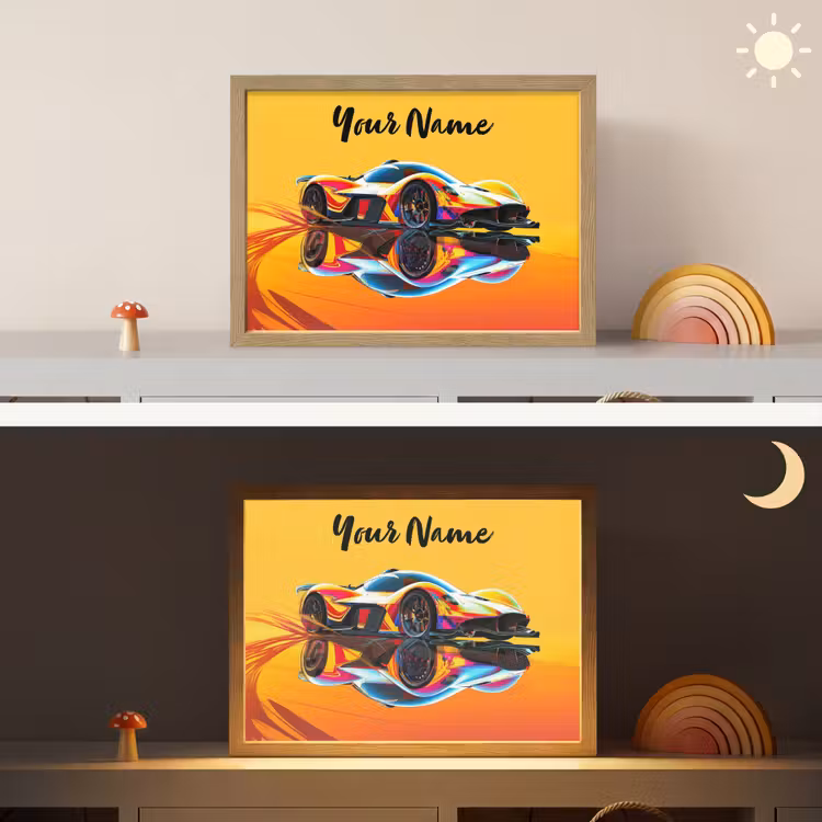 Auto - Race - F1 - Jongens - Geel - Rood Light Box met batterij (Wandlamp kind) middel -sfeer3_kind