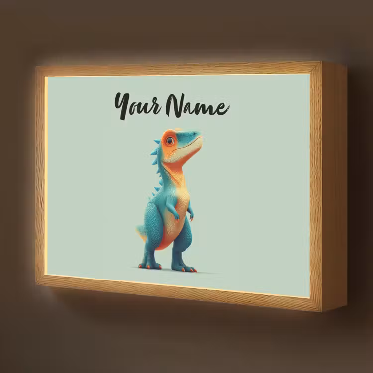 Cartoon - Dino - Oranje - Stekels Light Box met batterij (Wandlamp kind) middel -z3d_website