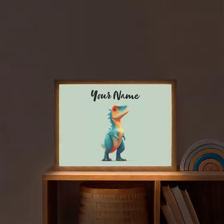 Cartoon - Dino - Oranje - Stekels Light Box met batterij (Wandlamp kind) middel -sfeer1_kind