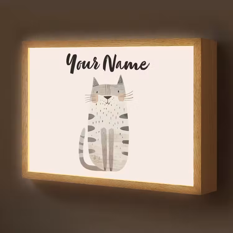 Kat - Dieren - Beige Light Box met batterij (Wandlamp kind) middel -z3d_website