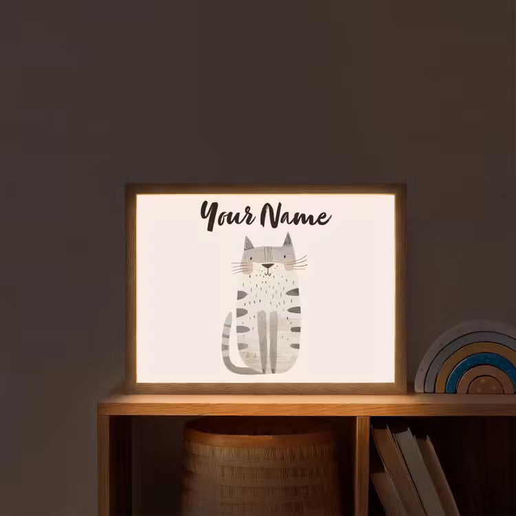 Kat - Dieren - Beige Light Box met batterij (Wandlamp kind) middel -sfeer1_kind