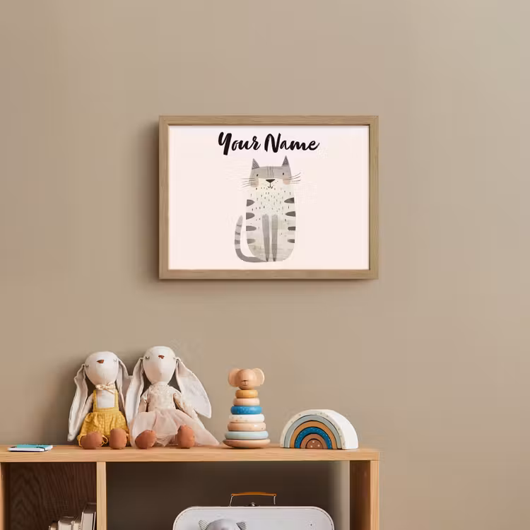 Kat - Dieren - Beige Light Box met batterij (Wandlamp kind) middel -sfeer2_kind