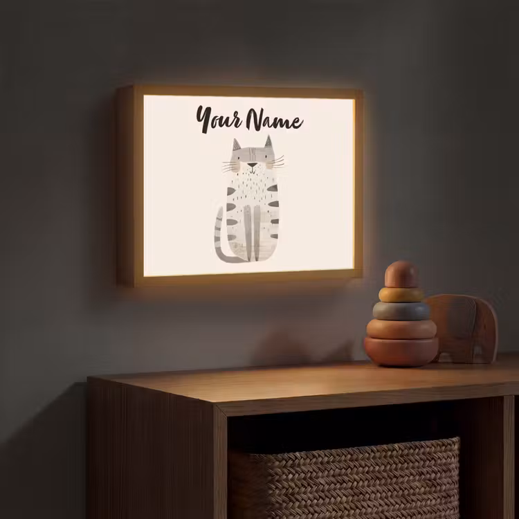 Kat - Dieren - Beige Light Box met batterij (Wandlamp kind) middel -sfeer5_kind