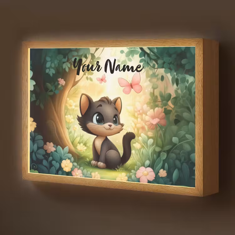 Kat - Vlinder - Bloemen Light Box met batterij (Wandlamp kind) middel -z3d_website