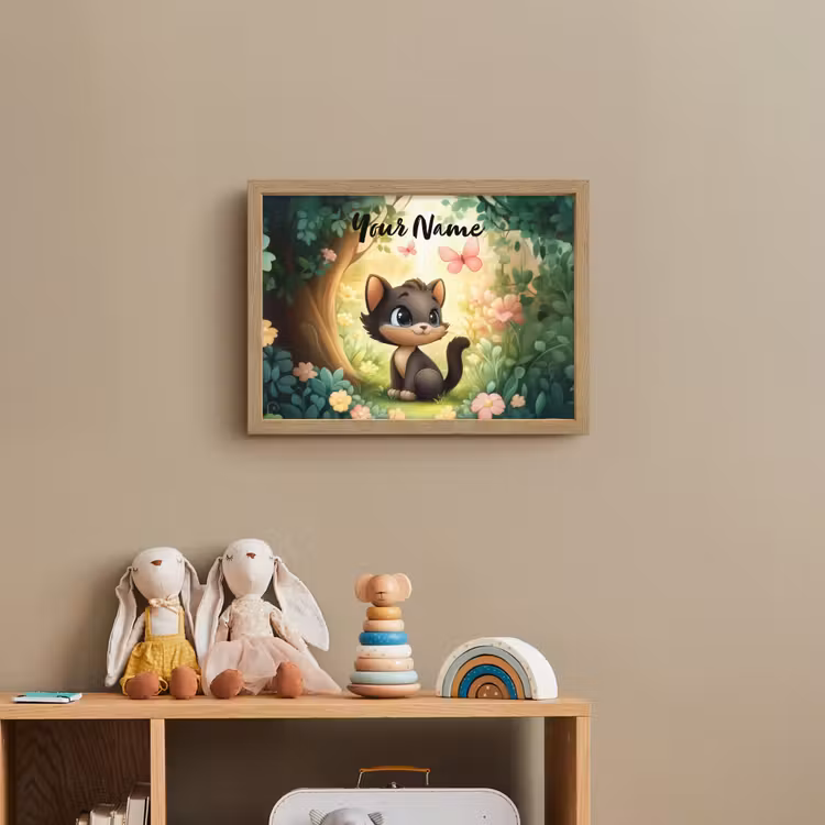 Kat - Vlinder - Bloemen Light Box met batterij (Wandlamp kind) middel -sfeer2_kind