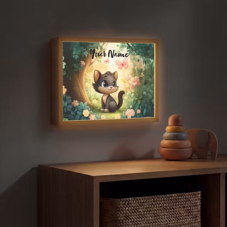 Kat - Vlinder - Bloemen Light Box met batterij (Wandlamp kind) middel -sfeer5_kind