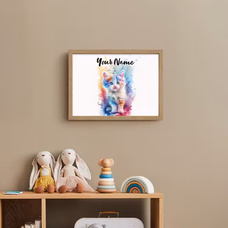 Kat - Kleurrijk - Verf - Dier - Wit Light Box met batterij (Wandlamp kind) middel -sfeer2_kind