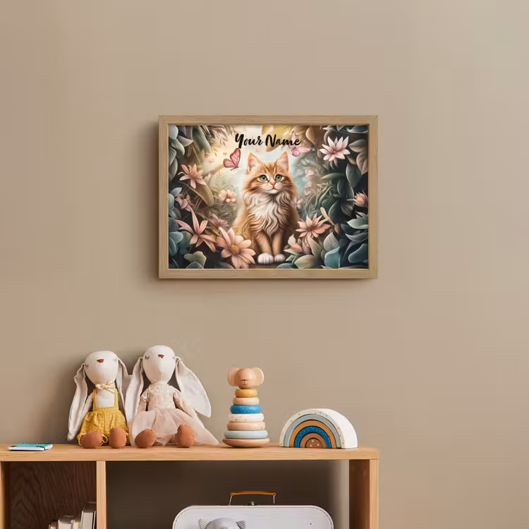 Kat - Bloemen - Vlinders - Roze Light Box met batterij (Wandlamp kind) middel -sfeer2_kind
