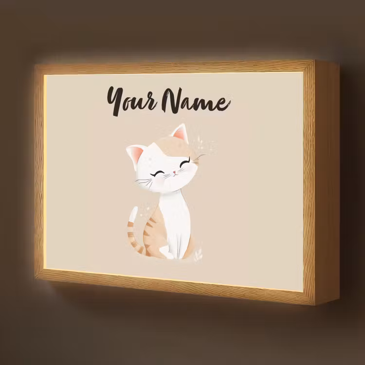 Kat - Kitten - Beige Light Box met batterij (Wandlamp kind) middel -z3d_website