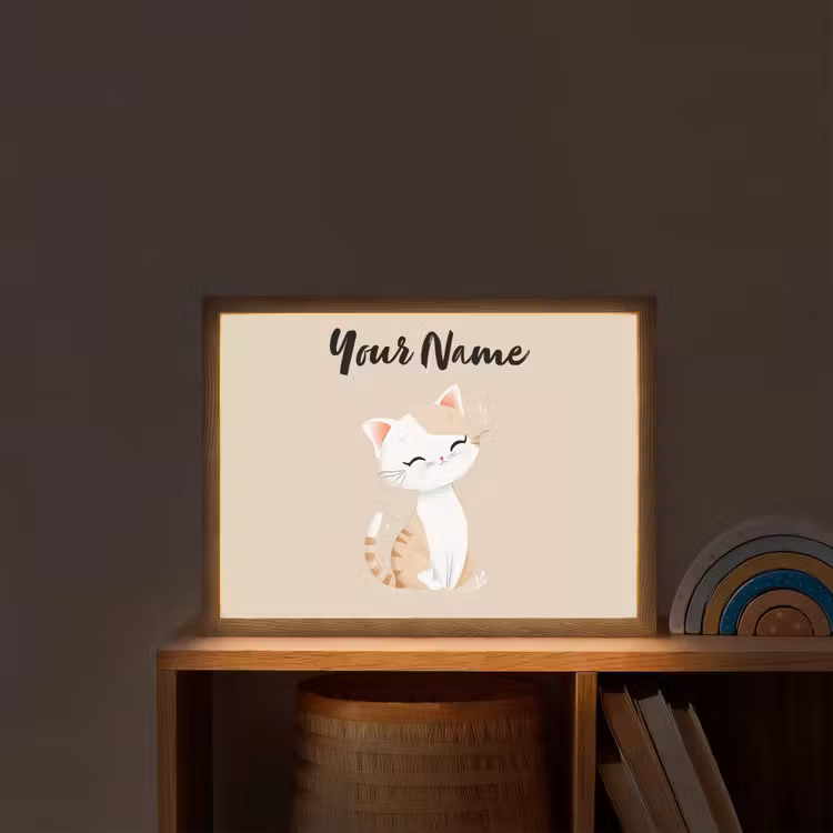Kat - Kitten - Beige Light Box met batterij (Wandlamp kind) middel -sfeer1_kind
