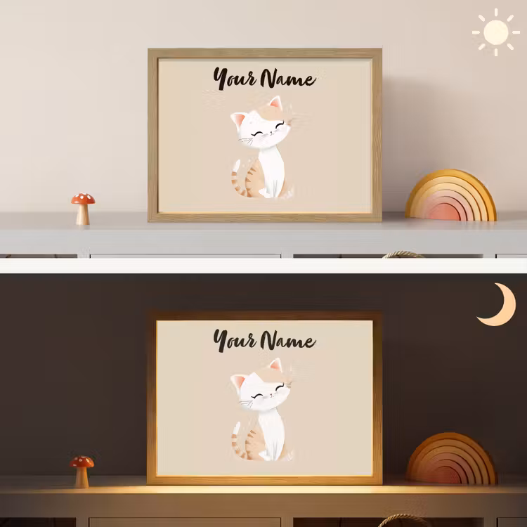 Kat - Kitten - Beige Light Box met batterij (Wandlamp kind) middel -sfeer3_kind