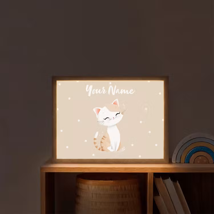 Kat - Kitten - Beige - Stippen Light Box met batterij (Wandlamp kind) middel -sfeer1_kind