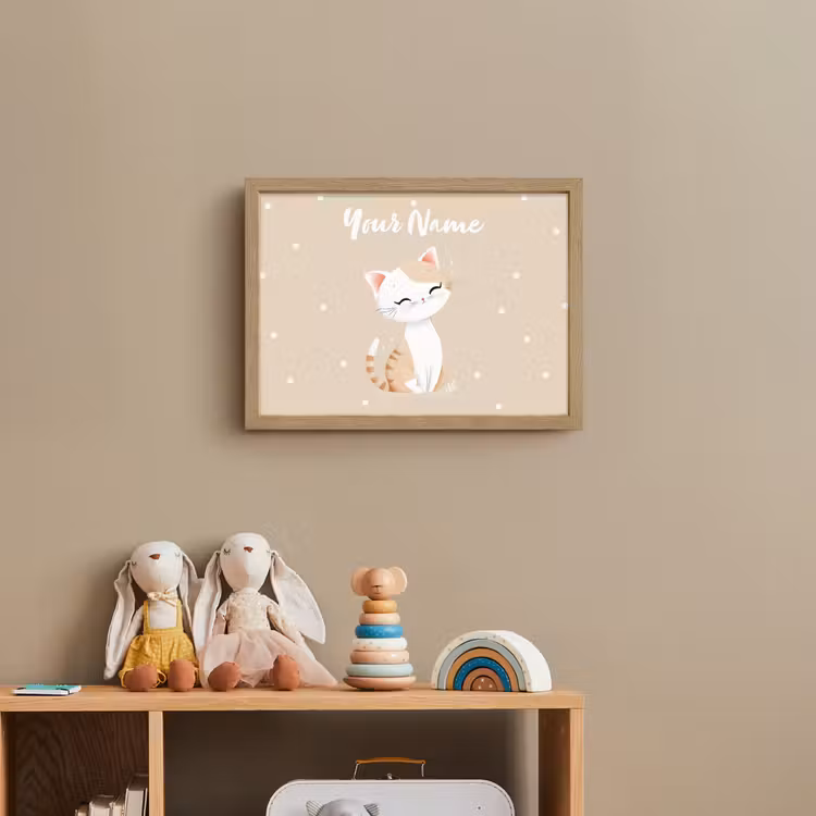 Kat - Kitten - Beige - Stippen Light Box met batterij (Wandlamp kind) middel -sfeer2_kind