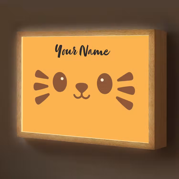 Kat - Minimalistisch - Oranje - Vrolijk Light Box met batterij (Wandlamp kind) middel -z3d_website