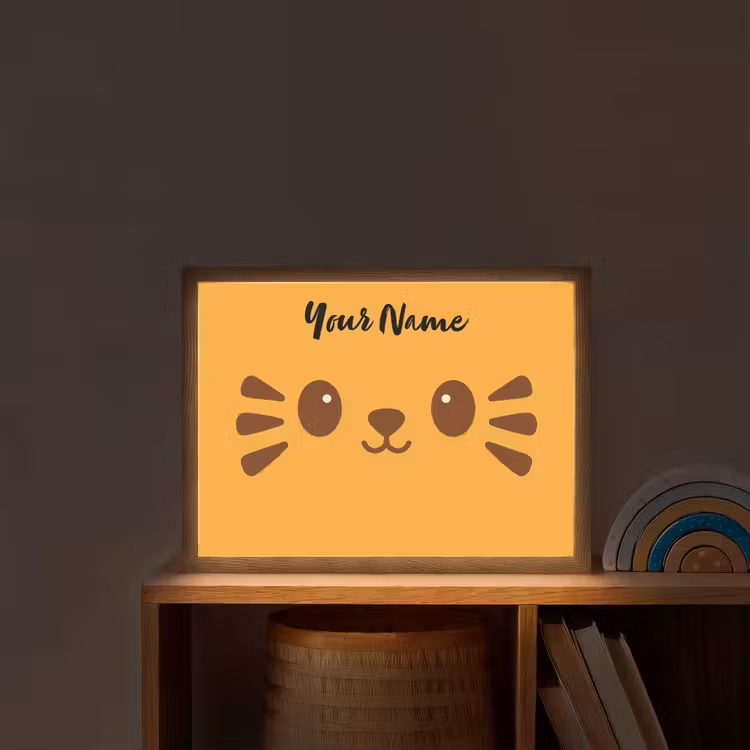 Kat - Minimalistisch - Oranje - Vrolijk Light Box met batterij (Wandlamp kind) middel -sfeer1_kind