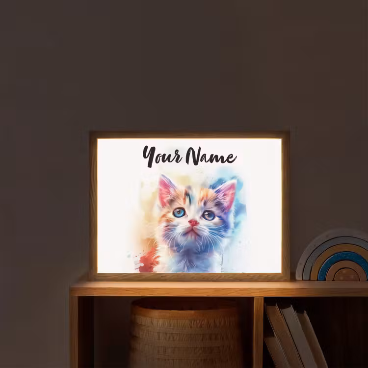 Kat - Portret - Kleuren - Verf - Wit Light Box met batterij (Wandlamp kind) middel -sfeer1_kind