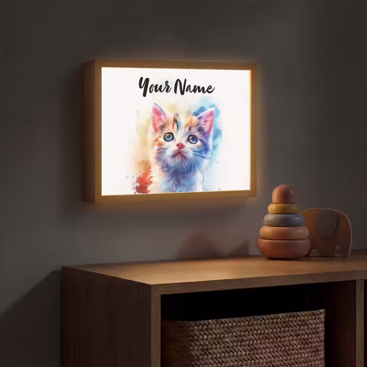 Kat - Portret - Kleuren - Verf - Wit Light Box met batterij (Wandlamp kind) middel -sfeer5_kind