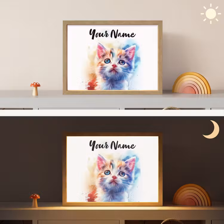 Kat - Portret - Kleuren - Verf - Wit Light Box met batterij (Wandlamp kind) middel -sfeer3_kind