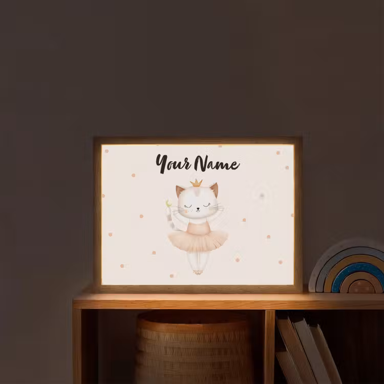 Kat - Tutu - Kroontje - Stippen Light Box met batterij (Wandlamp kind) middel -sfeer1_kind