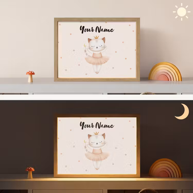 Kat - Tutu - Kroontje - Stippen Light Box met batterij (Wandlamp kind) middel -sfeer3_kind