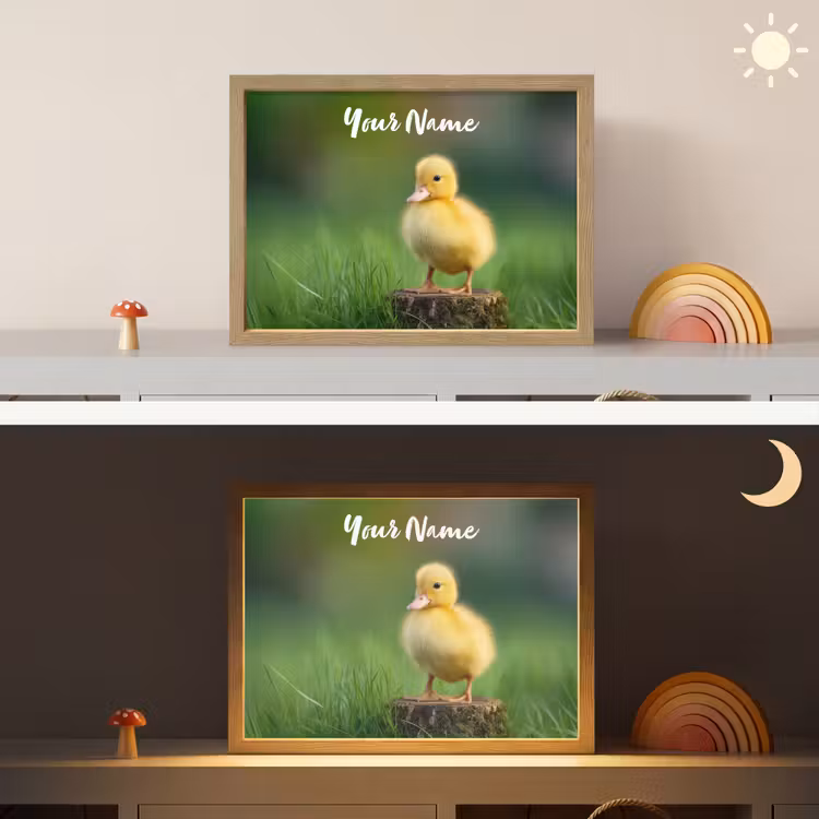 Kuiken - Eend - Geel - Gras Light Box met batterij (Wandlamp kind) middel -sfeer3_kind