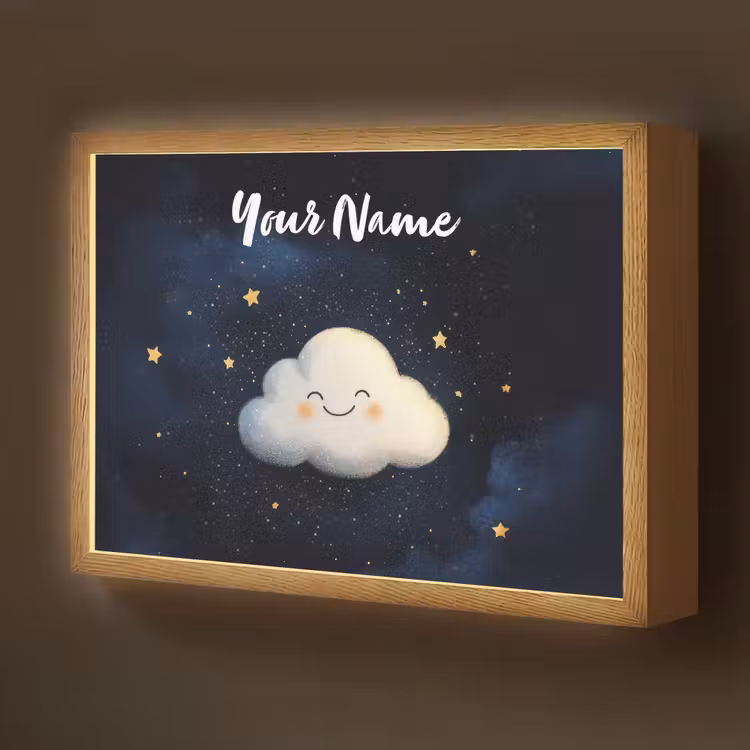 Wolkje - Gezichtje - Sterren - Donkerblauw Light Box met batterij (Wandlamp kind) middel -z3d_website